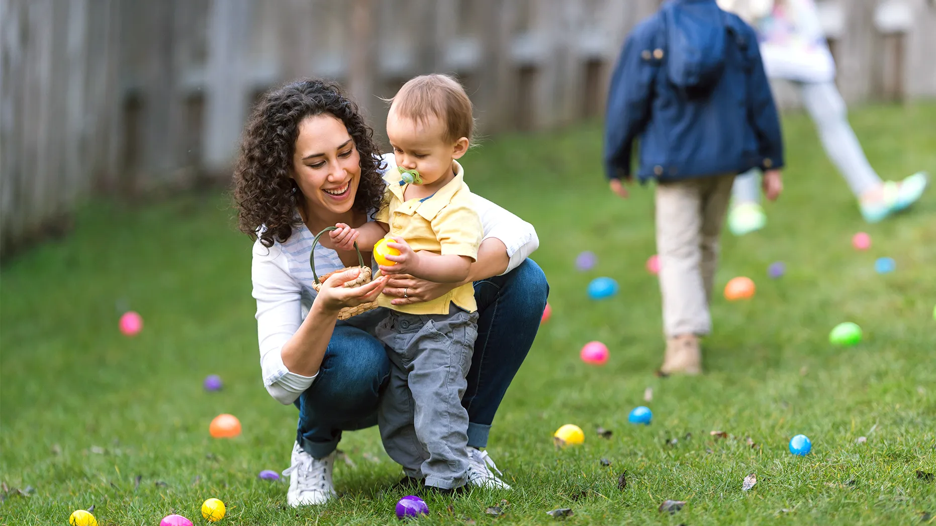 Mom and child at YMCA Easter Egg Hunt