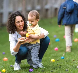 Mom and child at YMCA Easter Egg Hunt