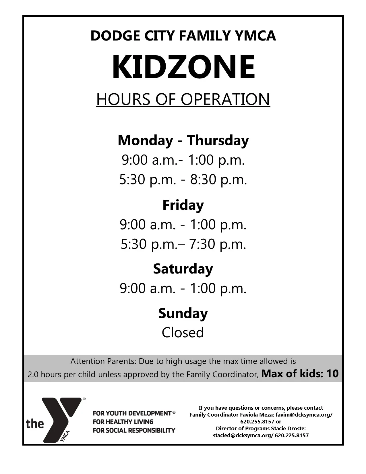 kidzone hours
