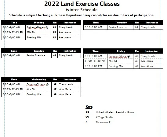 Aerobics schedule