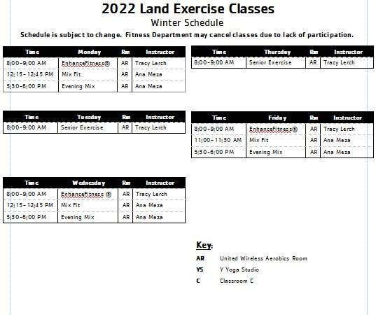 Aerobics schedule
